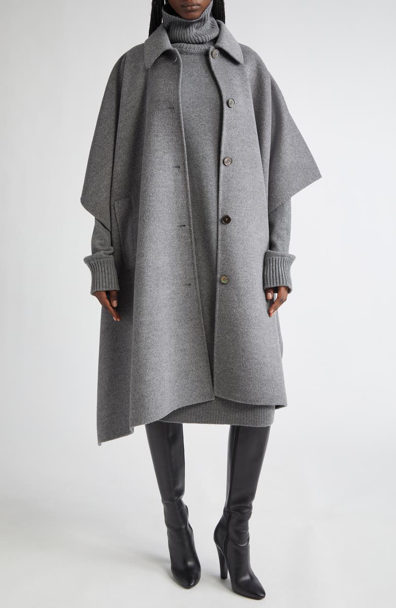 Michael Kors Collection Double Face Wool Melton Poncho Coat, Alternate, color, Banker Melange