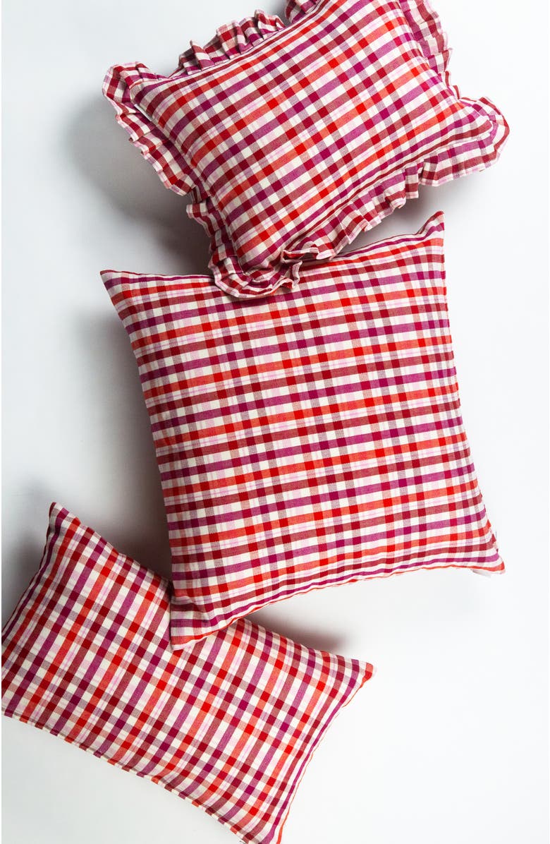 Archive New York Noel Red Plaid Handwoven Cotton Ruffle Throw Pillow, Alternate, color, Red Plaid