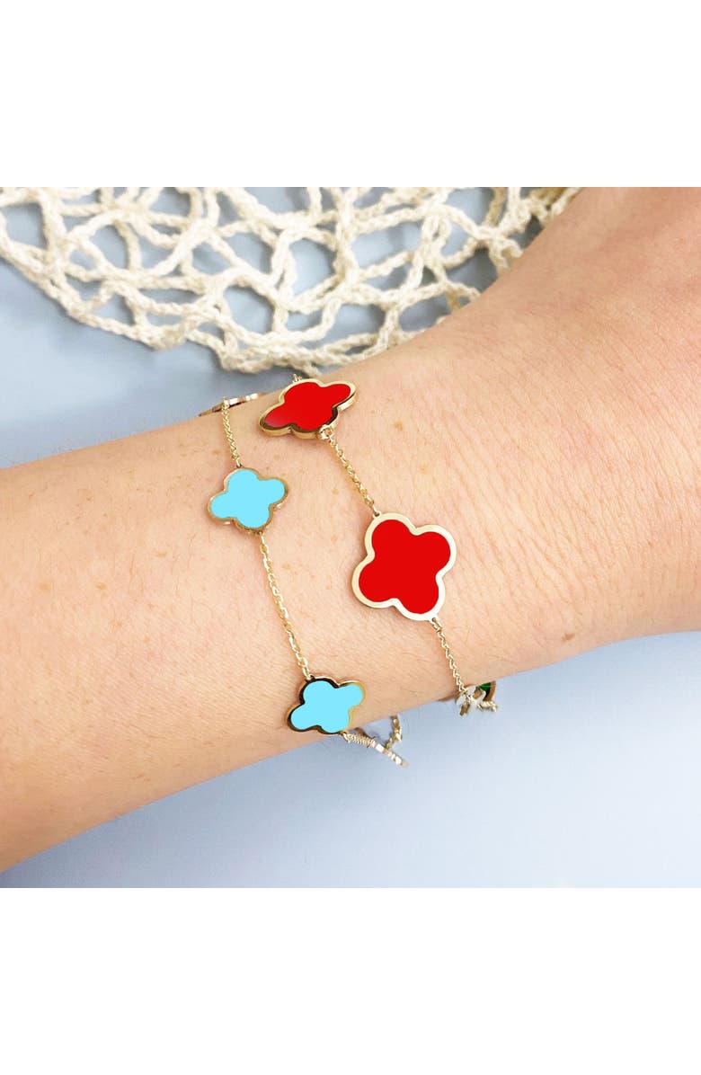 The Lovery Fine Jewelry Large Coral Clover Bracelet, Alternate, color,