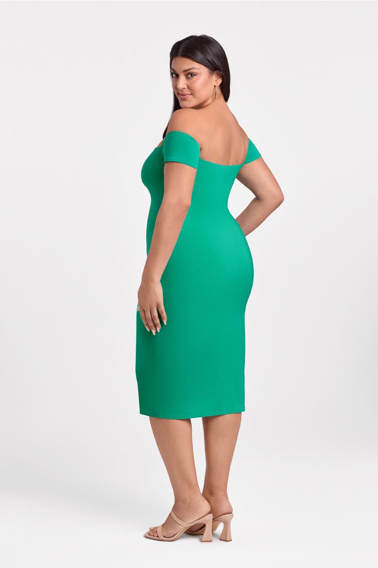 Sculpting Shapewear Straight Neck Off The Shoulder Midi Dress, Alternate, color, Jade