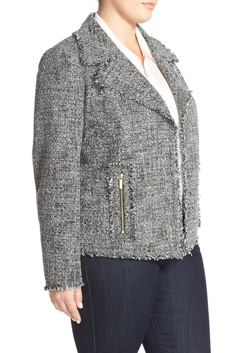 MICHAEL Michael Kors Fringe Trim Tweed Notch Collar Jacket, Alternate, color, 