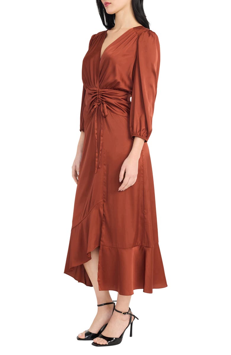 Donna Morgan Front Tie Satin Dress, Alternate, color, Fired Brick