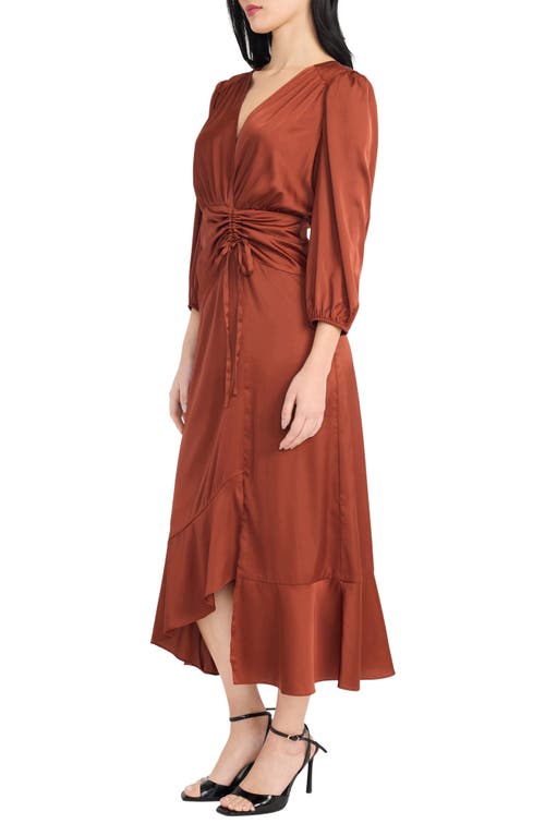 Donna Morgan For Maggy Three-quarter Sleeve Faux Wrap Midi Dress In Red