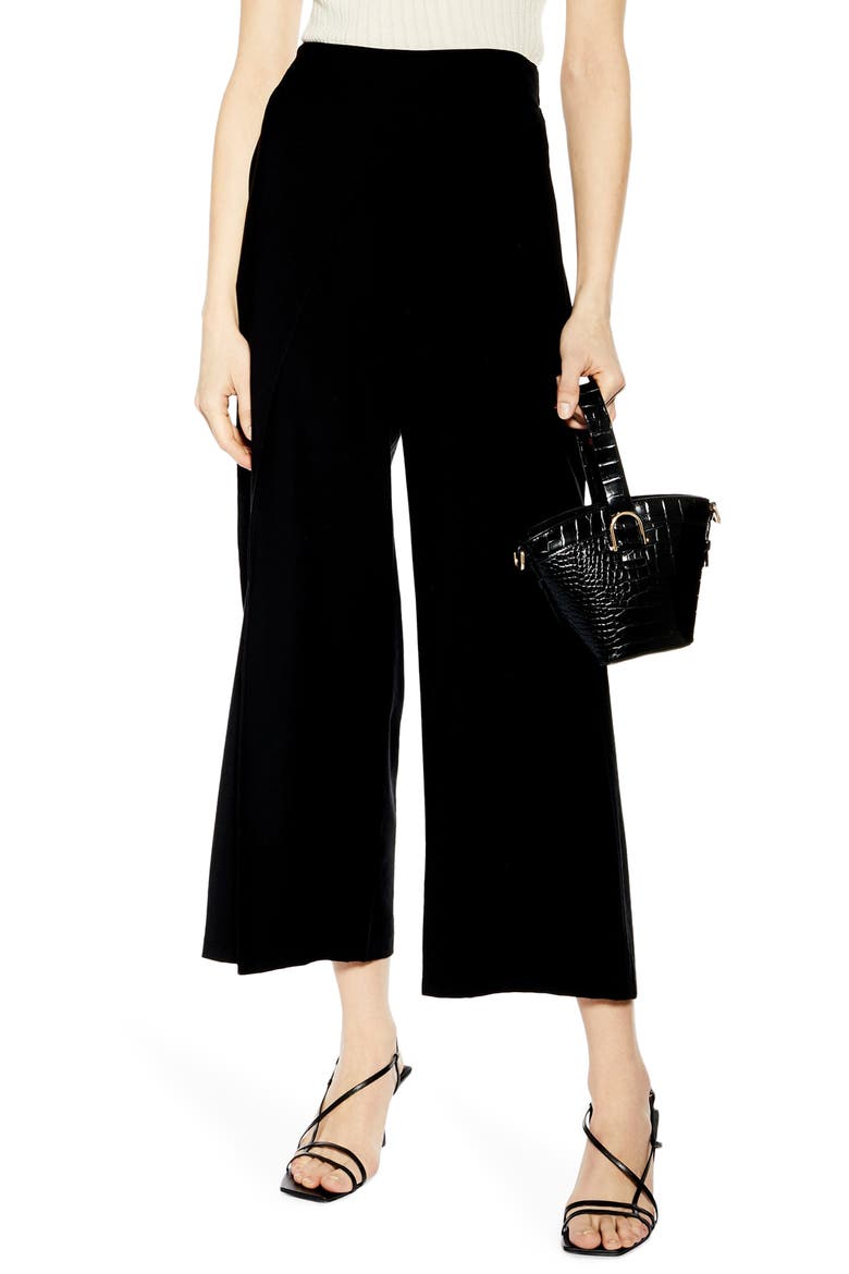 Slash Cropped Palazzo Trousers, Main, color, BLACK