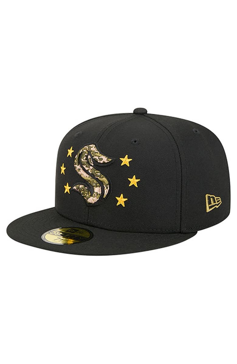 New Era Men's New Era Black Seattle Kraken Military Appreciation Digital Camo Stars 59FIFTY Fitted Hat, Alternate, color, Black