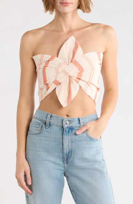 Clementine Striped Cotton Bandeau Top