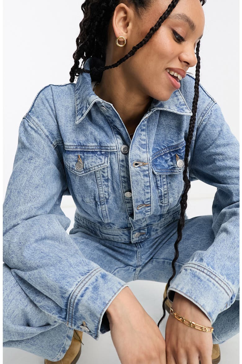 Long Sleeve Nonstretch Denim Jumpsuit, Alternate, color, LIGHT BLUE