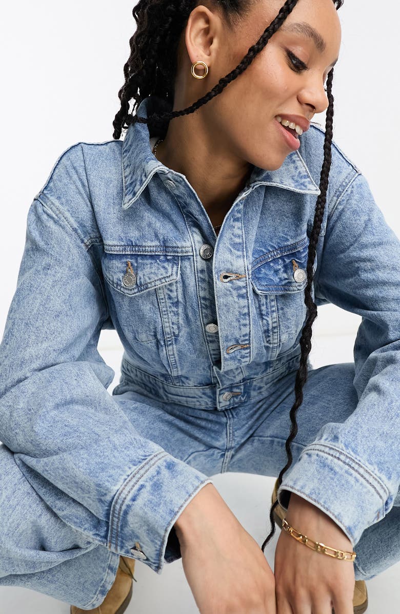 ASOS DESIGN Long Sleeve Nonstretch Denim Jumpsuit, Alternate, color,