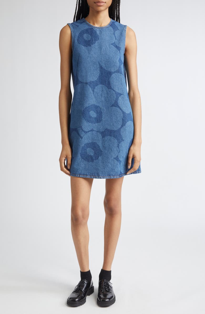 Marimekko Maridenim Somasti Unikko Denim Minidress, Main, color, Mid Indigo