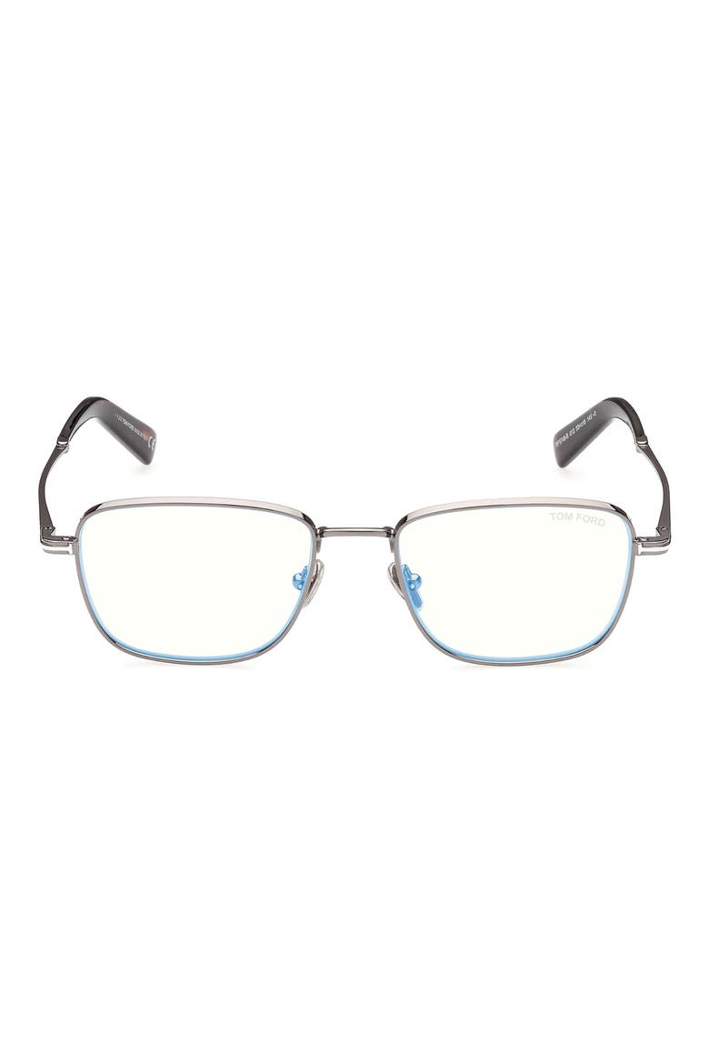55mm Square Blue Light Blocking Optical Glasses, Main, color, SHINY DARK RUTHENIUM