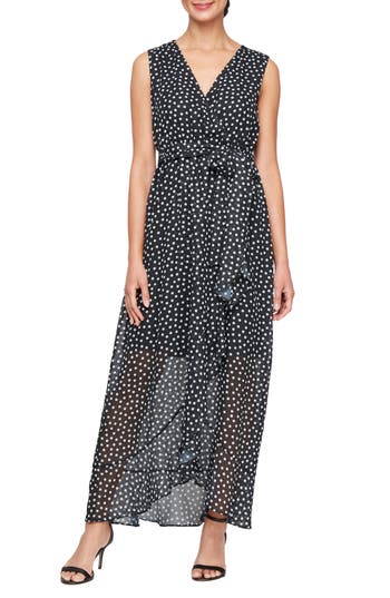 Sl Fashions Dot A-line Maxi Dress In Black White