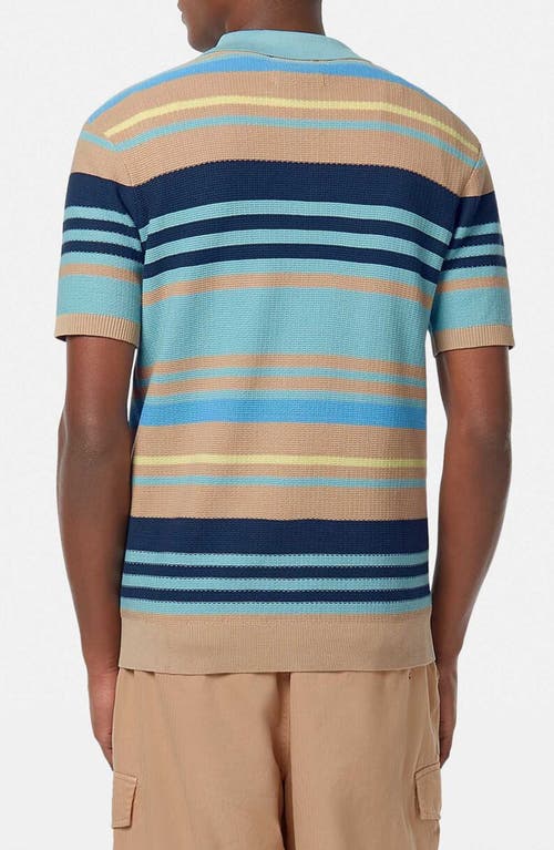 Scotch & Soda Stripe Textured Cotton Knit Polo In Soft Camel Multi Str