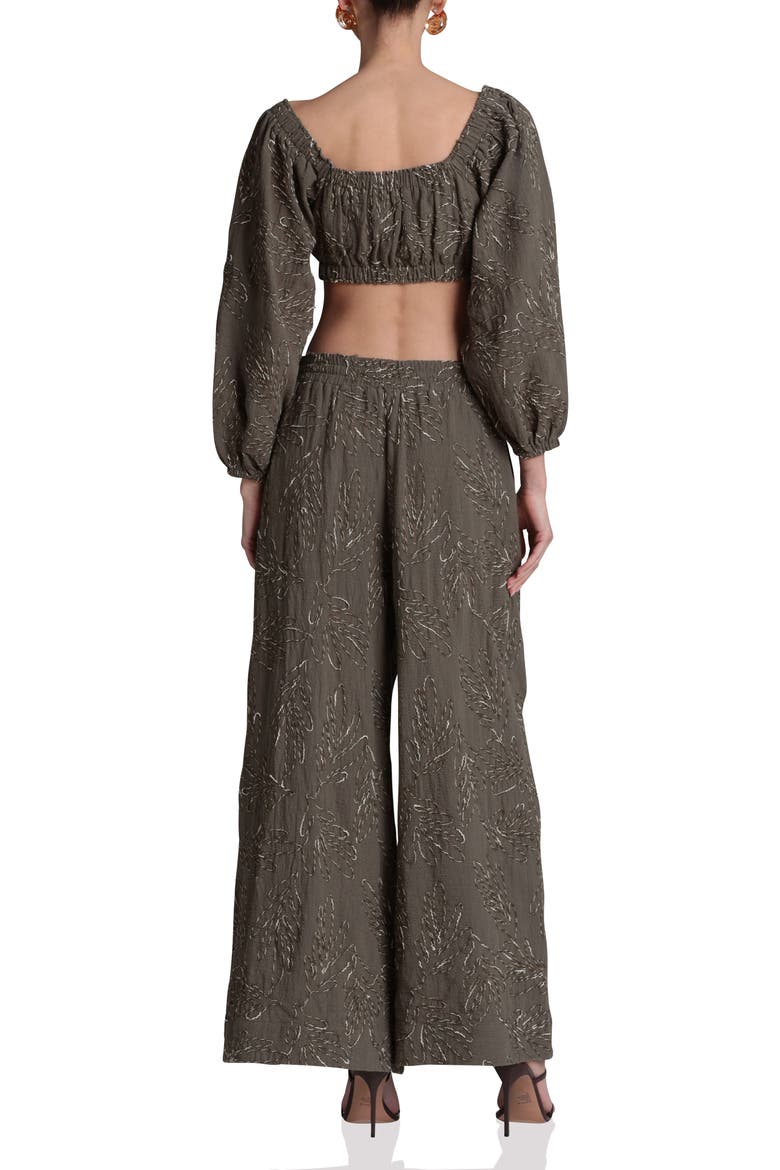 Embroidered Puff Sleeve Crop Top, Alternate, color, OLIVE