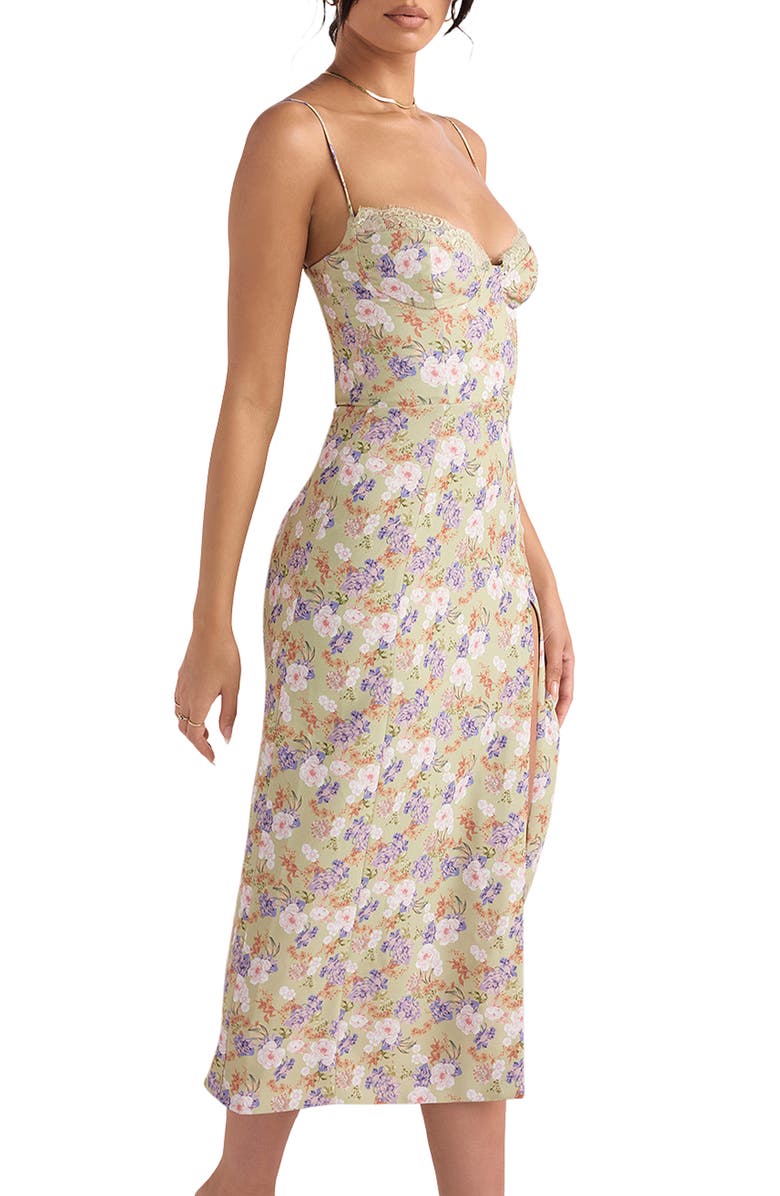 HOUSE OF CB Corset Crepe Midi Sundress, Alternate, color, Peony Print