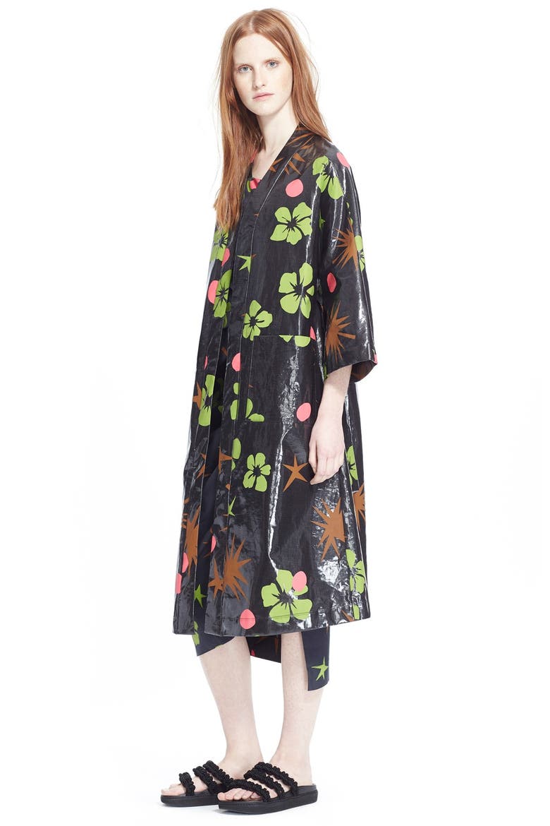 Long Ruched Ruffle Dress, Alternate, color, TROPICAL RAVE