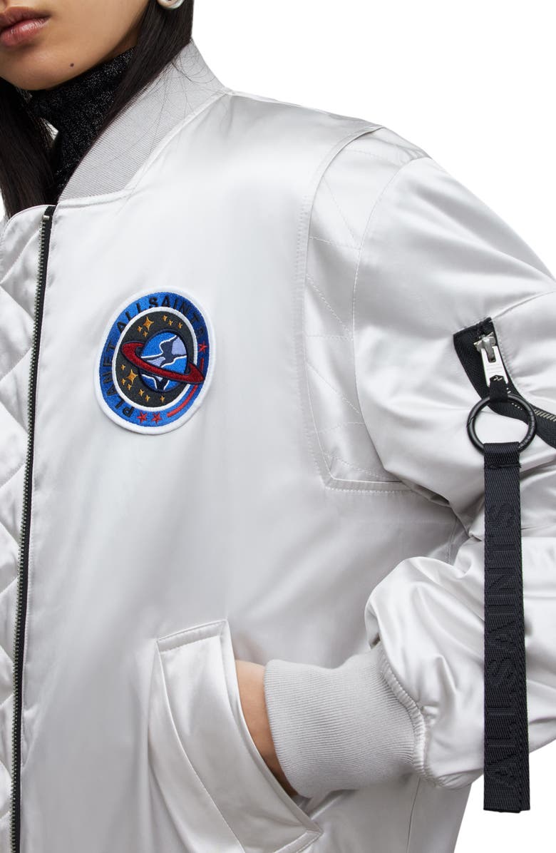 AllSaints Echo Logo Patch Satin Bomber Jacket, Alternate, color, 