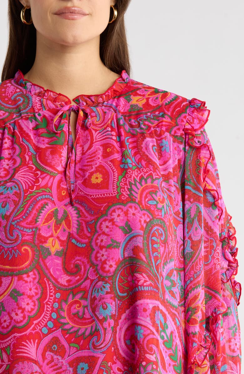 SUGARLIPS Anais Floral Ruffle Balloon Sleeve Top, Alternate, color, Fuchsia-Mult