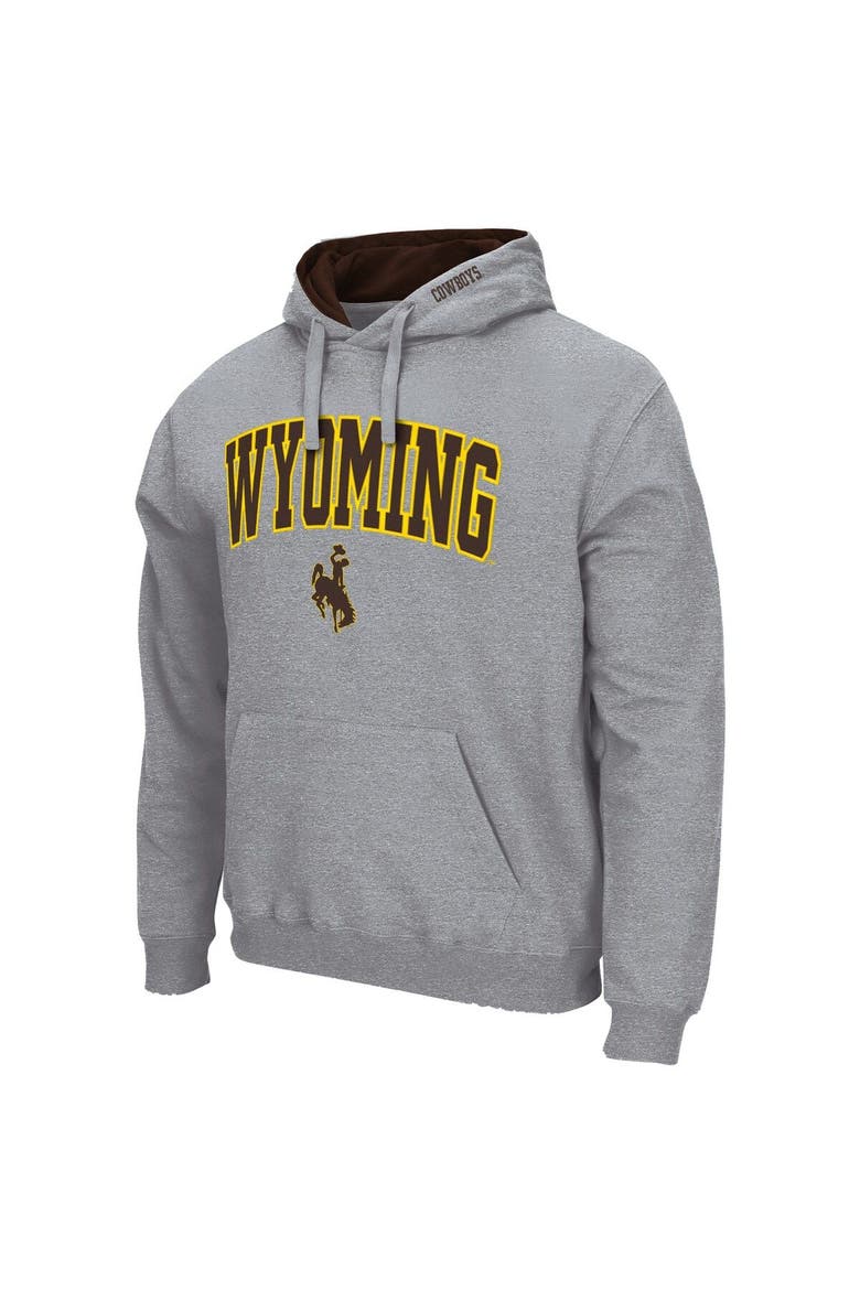 Men's Colosseum Heathered Gray Wyoming Cowboys Arch and Logo Pullover Hoodie, Alternate, color, Heather Gray
