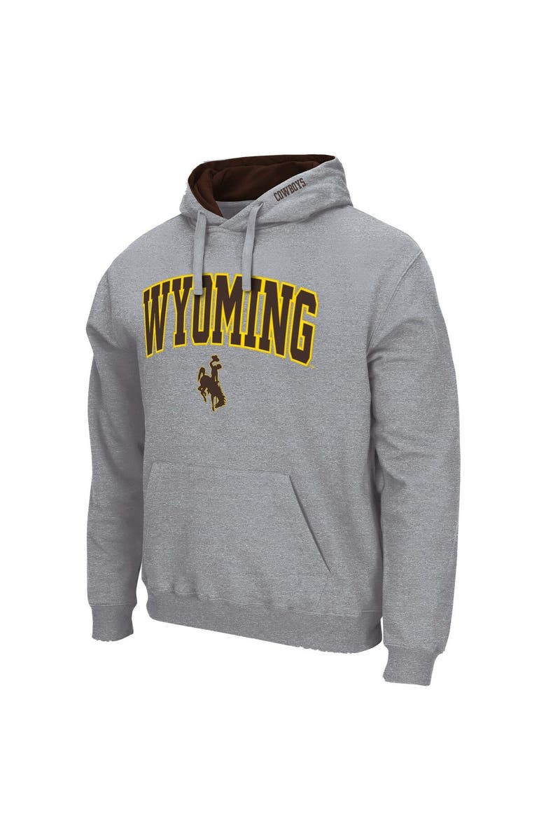 COLOSSEUM Men's Colosseum Heathered Gray Wyoming Cowboys Arch and Logo Pullover Hoodie, Alternate, color, Heather Gray