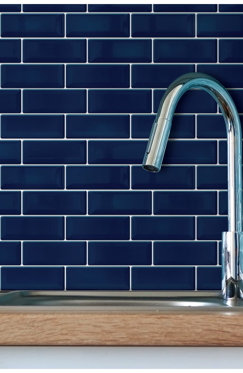 WALPLUS Deep Blue Glossy 3D Metro Sticker Tiles Contemporary Wall Splashbacks Mosaics, Alternate, color, 