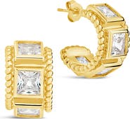 Sterling Forever Cassia Cubic Zirconia Huggie Hoop Earrings