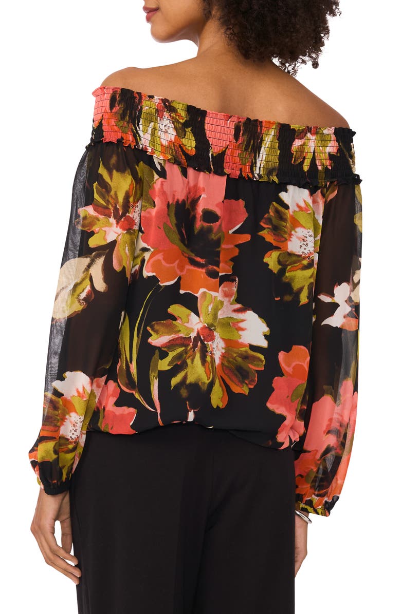 Vince Camuto Floral Smocked Off the Shoulder Tie Hem Top, Alternate, color, 