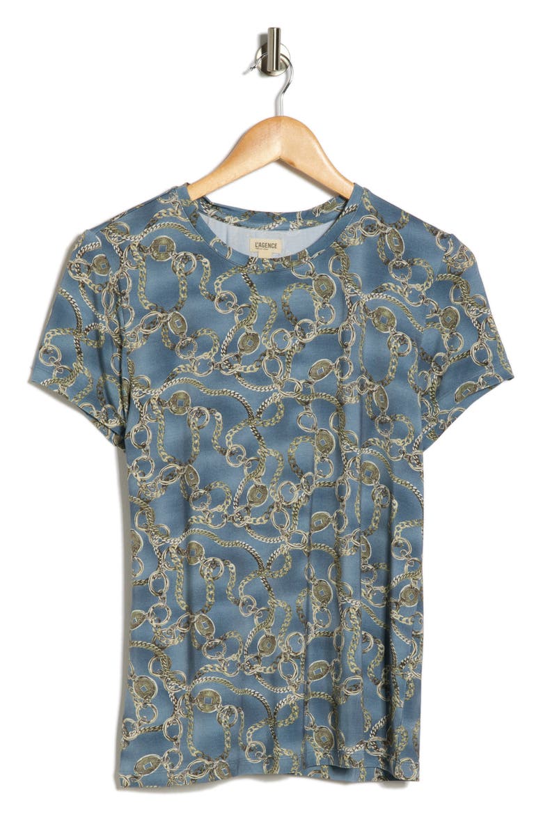 Ressi Chain Print Short Sleeve Top, Alternate, color, SILVER BLUE/ SLV GOOD LUCK CHN