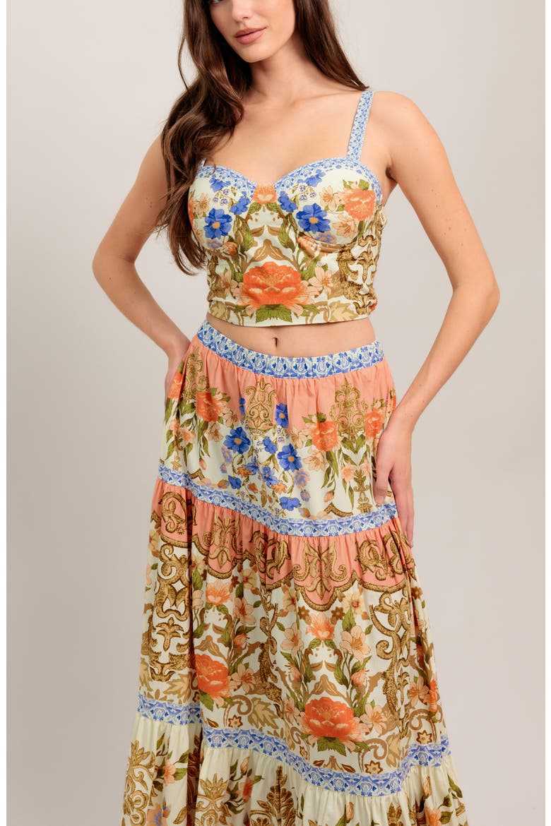Floral Cotton Crop Top & Maxi Skirt Set, Alternate, color, CREAM MULTI