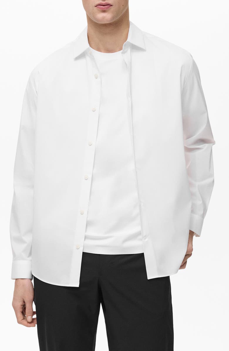 MANGO Comfort Stretch Easy Iron Cotton Blend Button-Up Shirt, Main, color, 