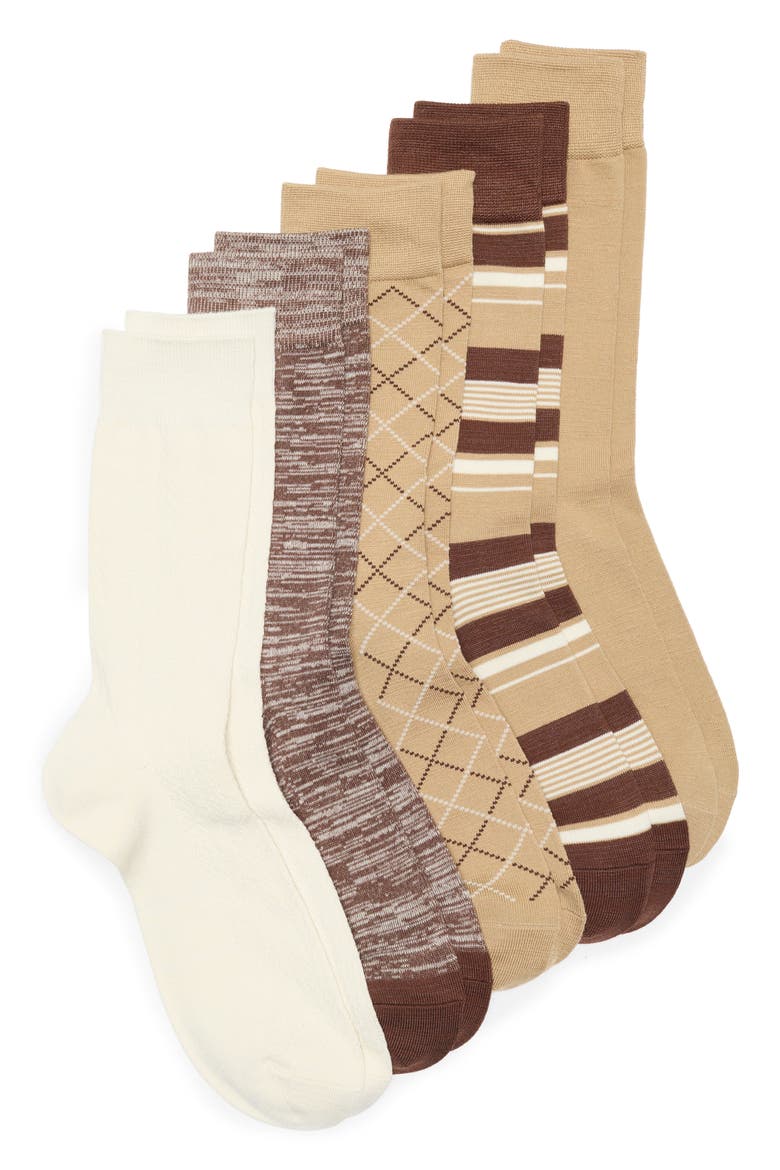 5-Pack Assorted Ultra Soft Cable Crew Socks, Main, color, KHAKI IVORY BROWN