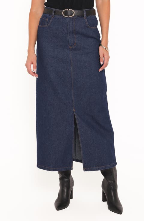 Dana Front Slit Denim Midi Skirt