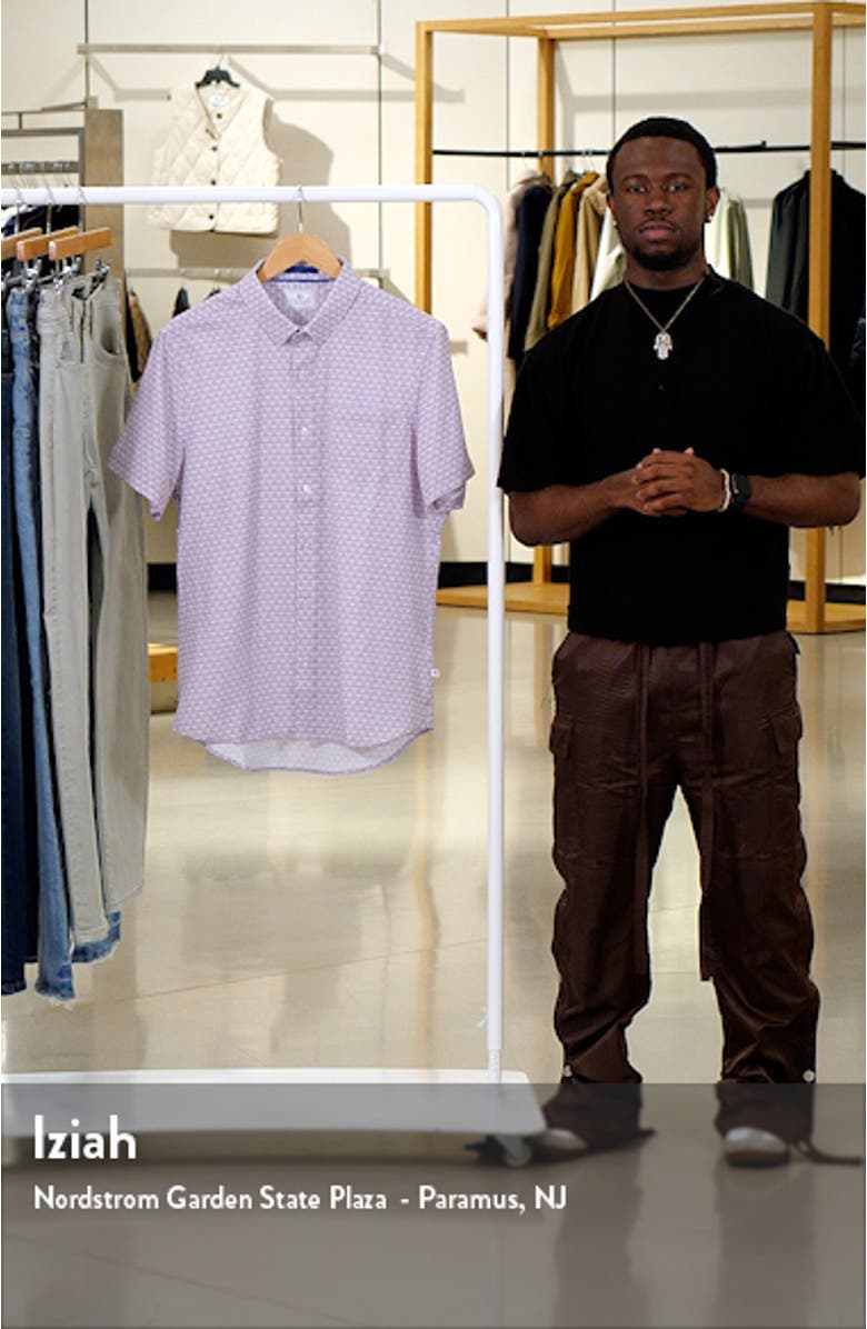 Layne Geo Print Short Sleeve Performance Button-Up Shirt, sales video thumbnail