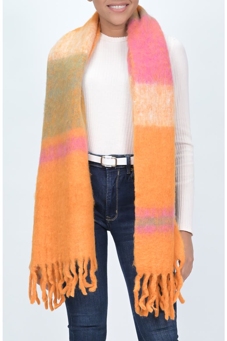 Fringe Trim Scarf, Main, color, ORANGE PINK