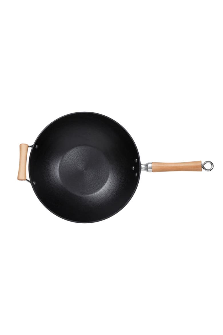 Preseasoned Cast Iron Flat Bottom Wok with Maple Handle, 14-Inch, Alternate, color, Black