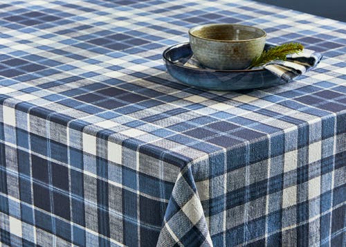Tag Mirage Plaid Cotton Tablecloth In Blue