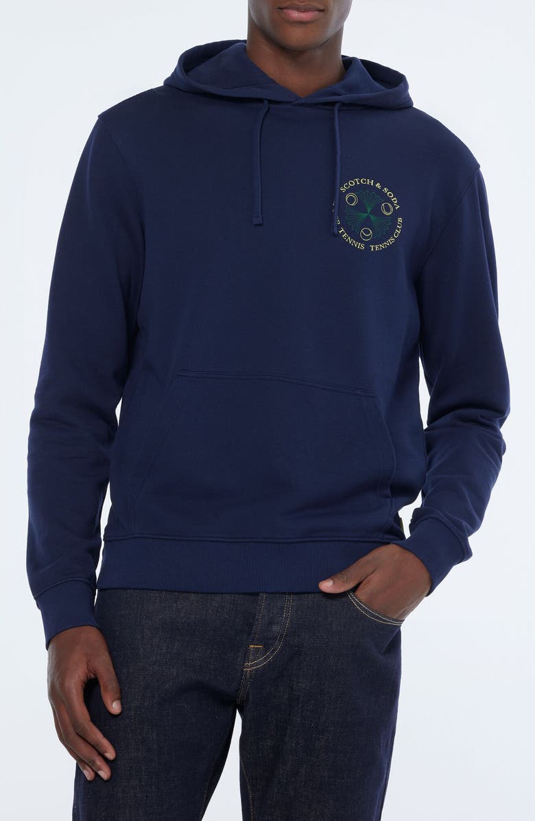 Scotch & Soda Scribble Cotton Graphic Hoodie, Main, color, Navy