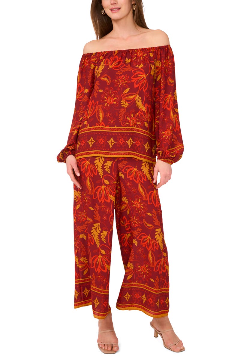 Vince Camuto Floral Off the Shoulder Crepe Top, Alternate, color, Chili