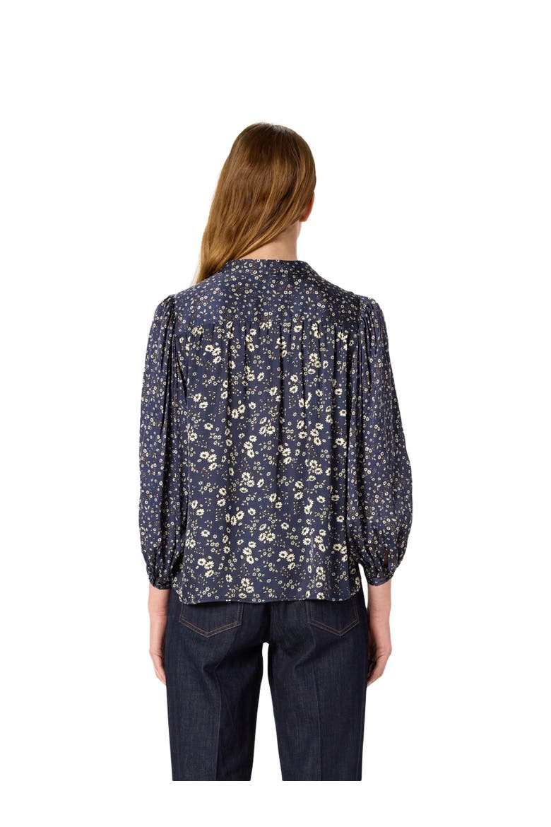 Anaelle Floral Mandarin Collar Shirt, Alternate, color, Navy Blue