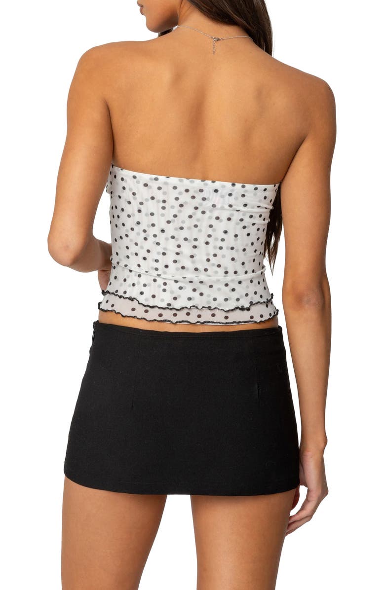 EDIKTED Laurie Polka Dot Mesh Tube Top, Alternate, color, White