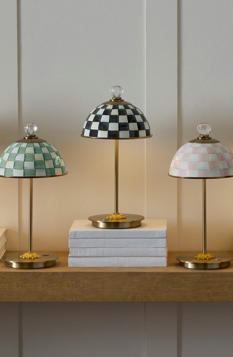 MACKENZIE CHILDS Courtly Check LED Rechargeable Dome Table Lamp, Alternate, color, Black