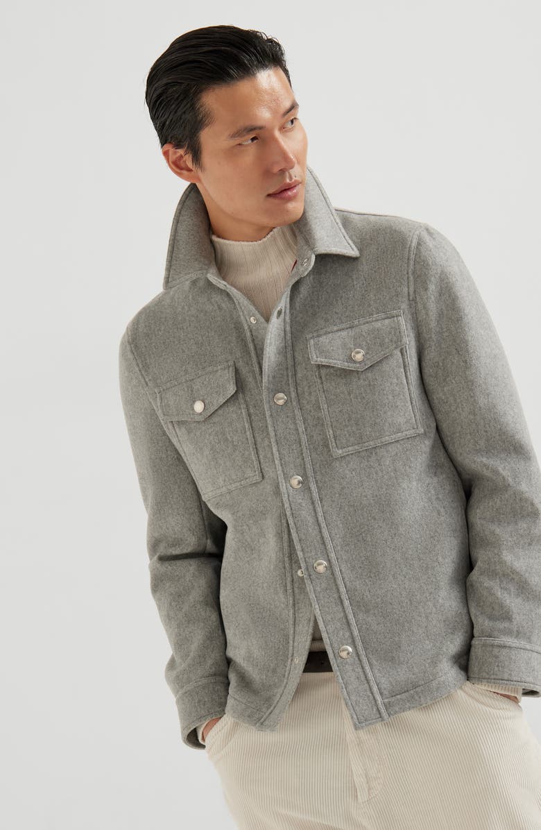 Brunello Cucinelli Shirt-style outerwear jacket, Alternate, color, Pearl Grey