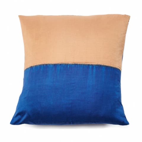Aakar Mor Black and Indigo Color Block Mulberry Silk Pillow - Cover Only