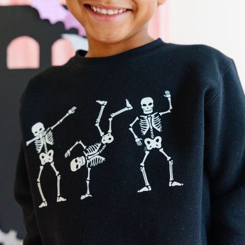 Sweet Wink Silly Skelly Glow In The Dark Halloween Sweatshirt In Black