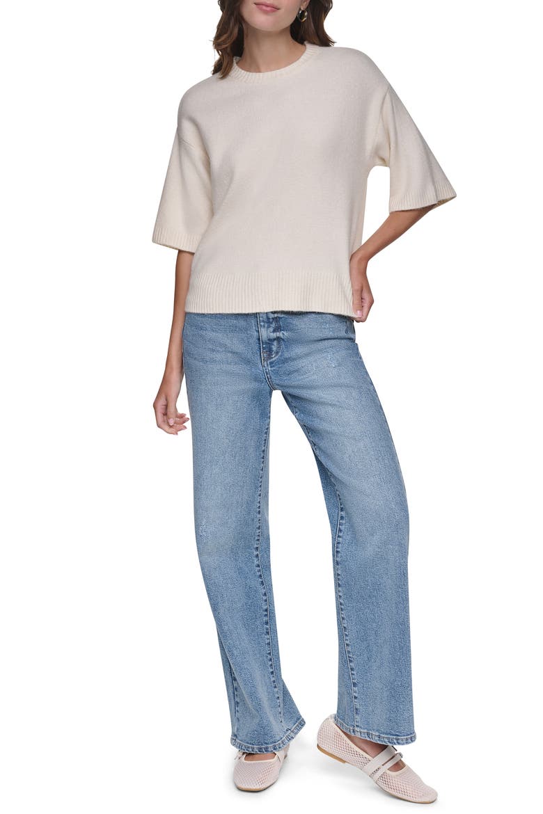 Boxy Short Sleeve Sweater, Alternate, color, EGGNOG