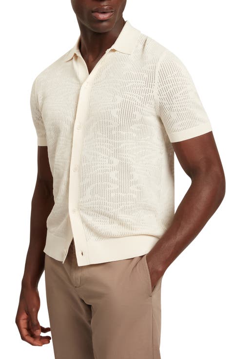 Jorien Short Sleeve Jacquard Knit Button-Up Shirt