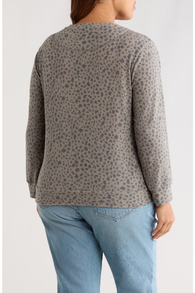 Brushed Animal Print Long Sleeve Crewneck Top, Alternate, color, OLIVE/ CHARCOAL