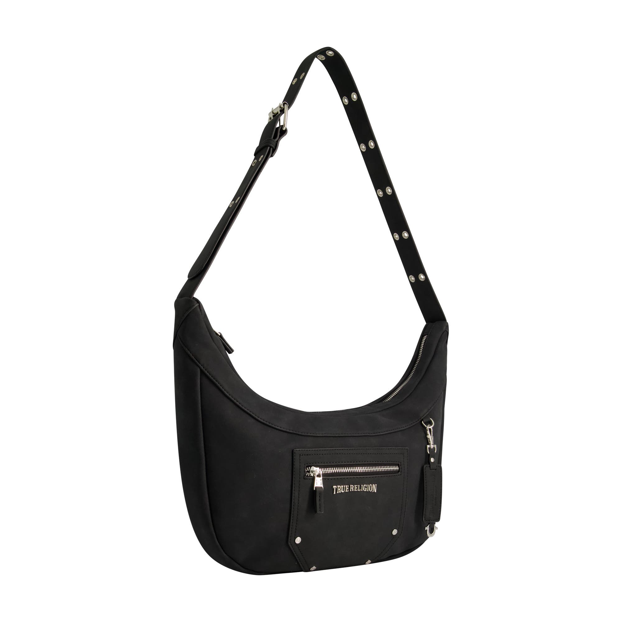 True Religion Suede Zip Top Hobo, Alternate, color, Black