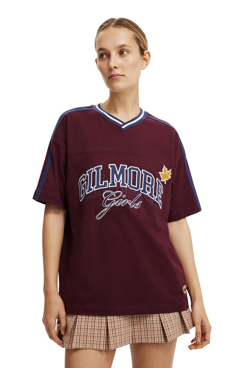 Cotton On Women's Lcn V Neck Retro Graphic Boxy Tee, Main, color, Gilmore Girls Deep