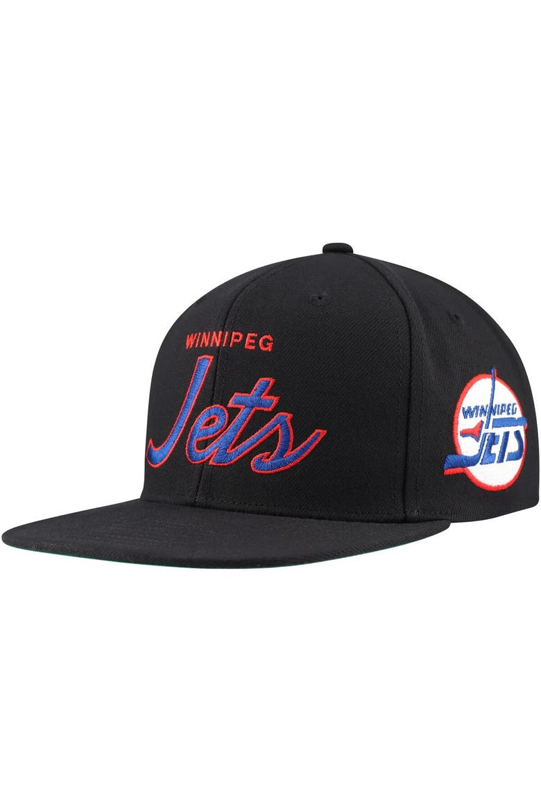 Men's Mitchell & Ness Black Winnipeg Jets Core Team Script 2.0 Snapback Hat, Main, color, Black