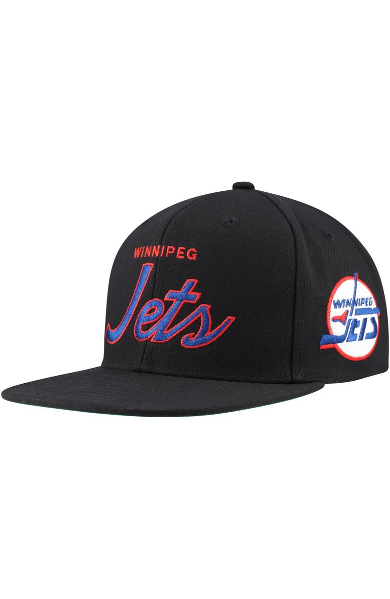 Mitchell & Ness Men's Mitchell & Ness Black Winnipeg Jets Core Team Script 2.0 Snapback Hat, Main, color, Black